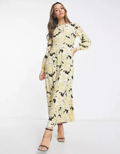 Желтое платье макси Vero Moda Aware с цветочным принтом
