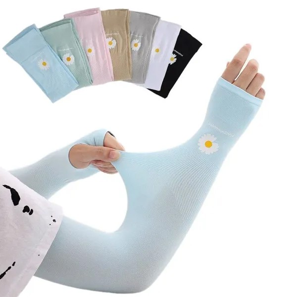 2021 Лето Новые женские длинные перчатки без пальцев Женские тонкие корейские милые наружные руки защита УФ-рукава для защиты от солнца