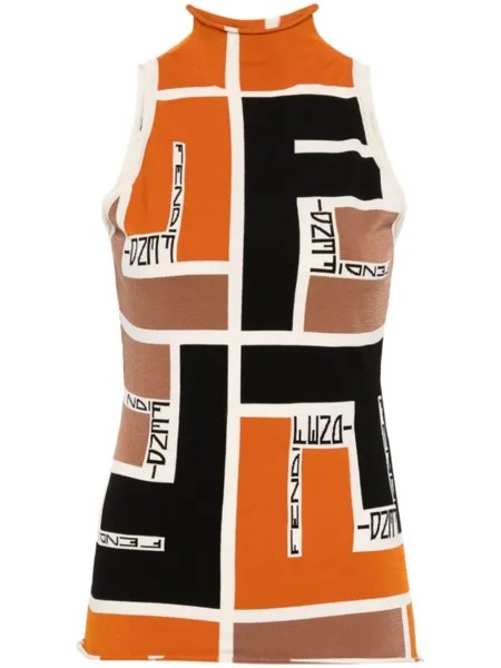 FENDI трикотажный топ с принтом FF Puzzle, оранжевый