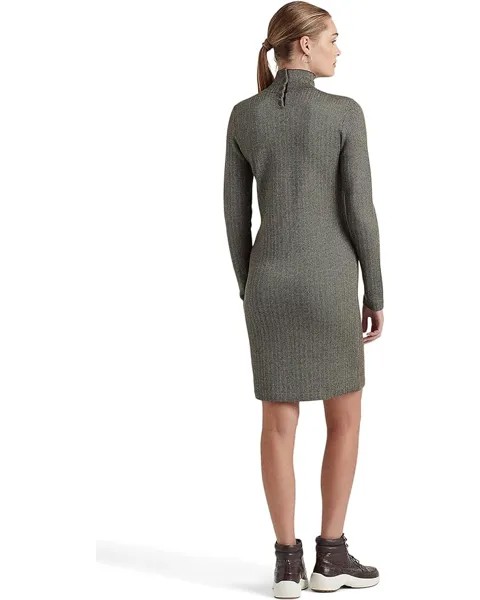 Платье LAUREN Ralph Lauren Faux Leather Trim Merino Wool Sweaterdress, мульти