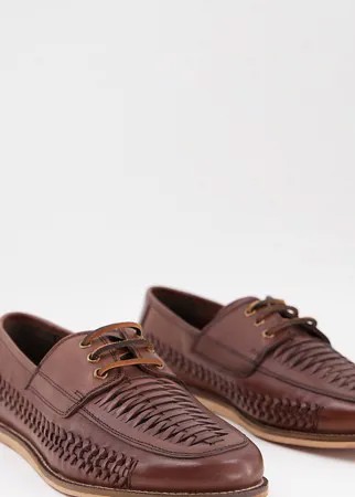 Коричневые плетеные кожаные туфли для широкой стопы со шнуровкой Silver Street-Коричневый