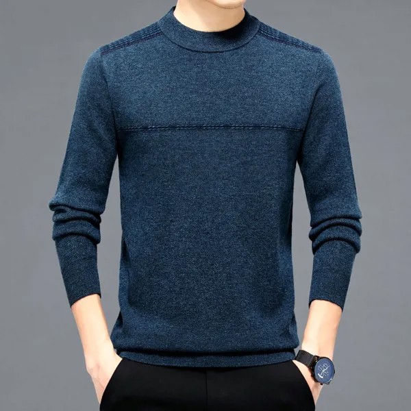 Пуловер из 100% чистой шерсти, плотный вязаный пуловер с воротником «хомут» и длинным рукавом, сохраняющий тепло свитер, повседневный мужской...