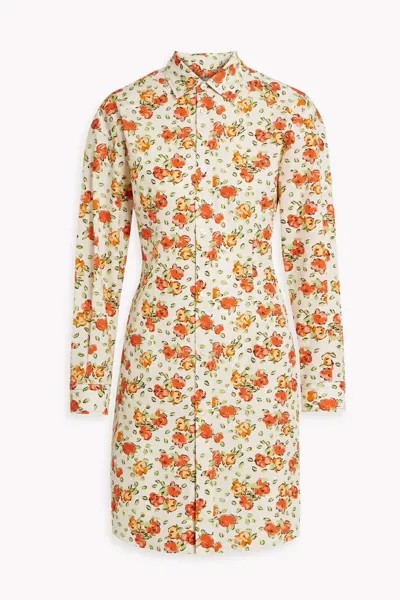 Платье-рубашка мини из хлопкового поплина с цветочным принтом Marni, оранжевый