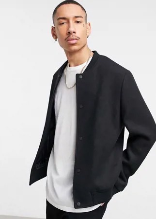 Черная университетская куртка с добавлением шерсти ASOS DESIGN-Черный цвет