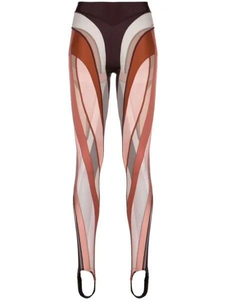 Mugler легинсы Spiral со вставками, коричневый