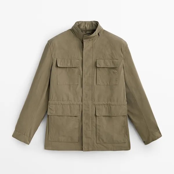 Куртка из высокотехнологичной ткани с капюшоном и застежкой-молнией Massimo Dutti, светлый цвет жженого сахара