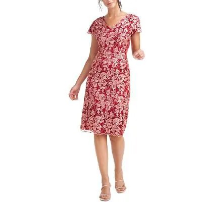 JS Collections Женское красное кружевное коктейльное платье-футляр с короткими рукавами 14 BHFO 5672