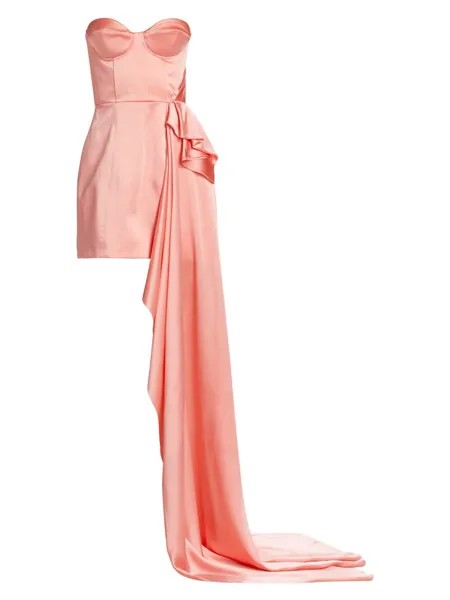 Мини-платье-бюстье с драпировкой и шлейфом Halpern, розовый