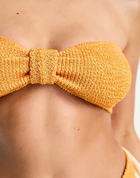 Оранжевый лиф бикини с жатым узлом спереди Miss Selfridge