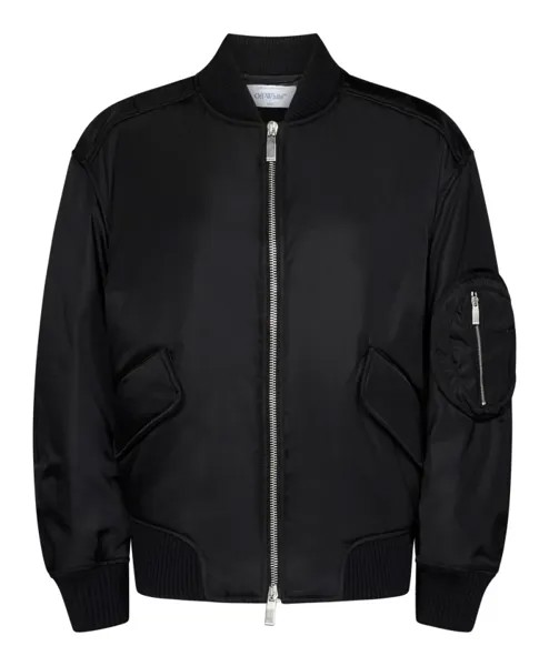 Пальто Бомбер вязки R в рубчик с вышивкой в виде стрелок Off White, черный