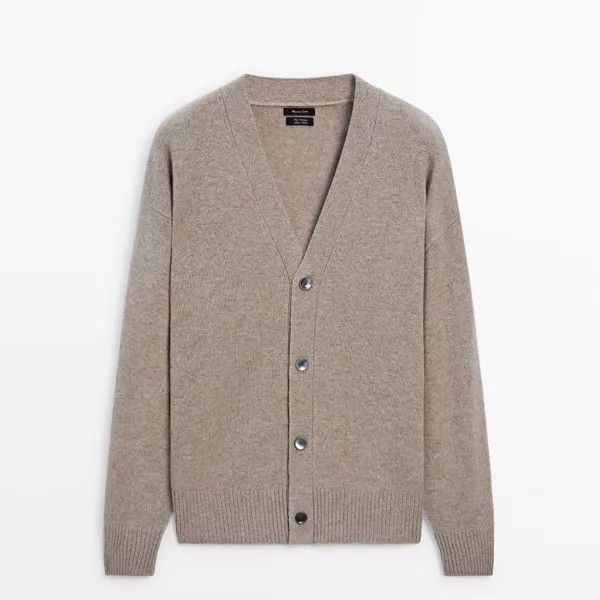 Кардиган Massimo Dutti Boxy-fit V-neck Knit, бежевый