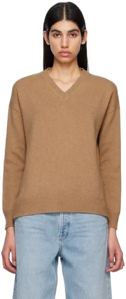 Светло-коричневый свитер с v-образным вырезом S Max Mara