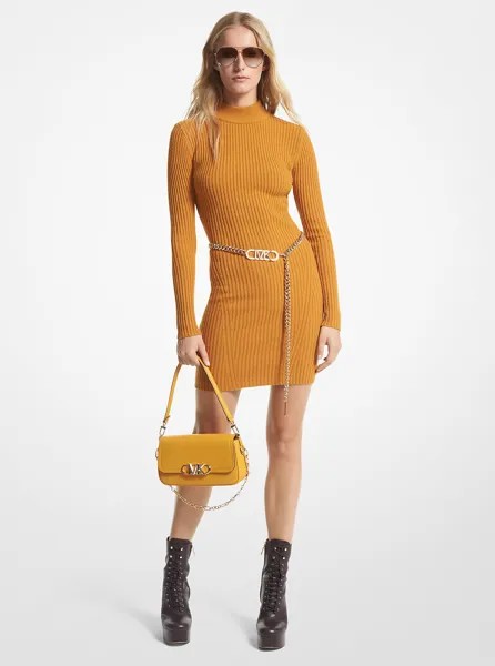 Платье Michael Michael Kors Ribbed Merino Wool Blend, горчичный