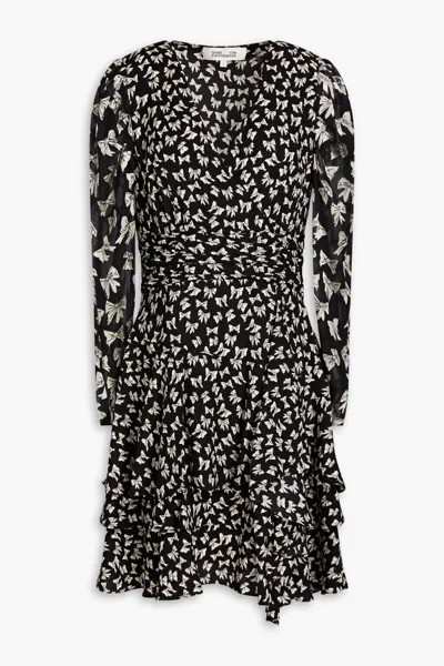 Многоярусное креповое платье мини Peggy с эффектом запаха и принтом Diane Von Furstenberg, черный