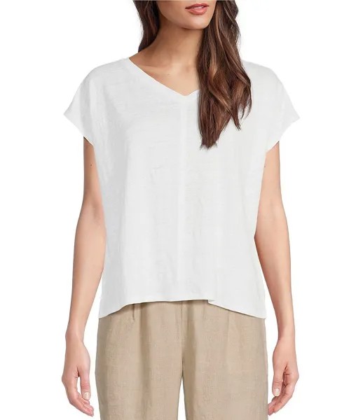 Футболка из органического льна Eileen Fisher с V-образным вырезом, белый