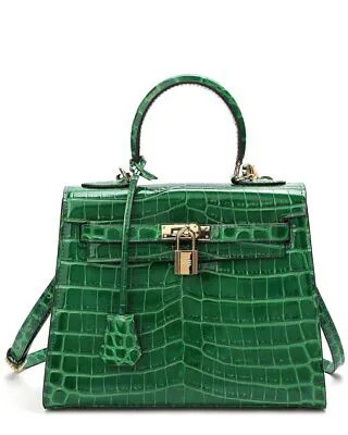 Женская сумка-портфель Tiffany - Fred из кожи с тиснением под кожу аллигатора, зеленая