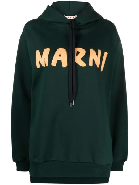 Marni худи с логотипом, зеленый