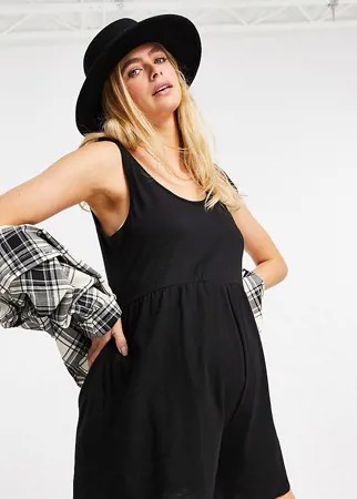 Черный ромпер с присборенной талией и завязками на плечах ASOS DESIGN Maternity-Черный цвет