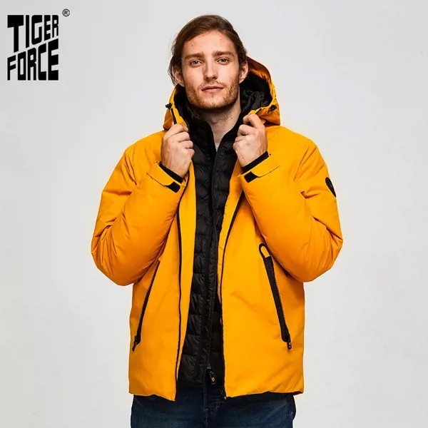Мужская зимняя куртка оверсайз Tiger Force, спортивная Лыжная куртка для мужчин, водонепроницаемая зимняя куртка, куртка с двойным капюшоном, му...