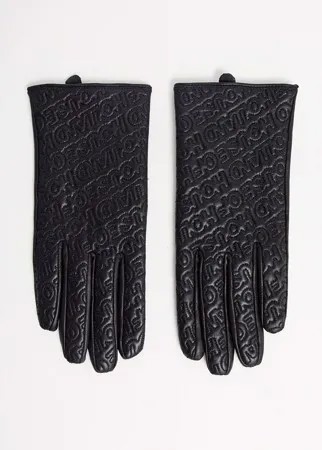 Кожаные перчатки с простроченным логотипом House of Holland-Черный