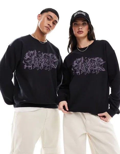 Черный свитшот с цветочным принтом PRNT x ASOS Japan