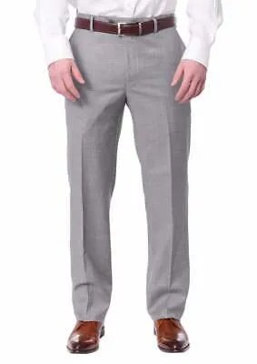 Мужские классические однотонные светло-серые шерстяные классические брюки с плоской передней частью