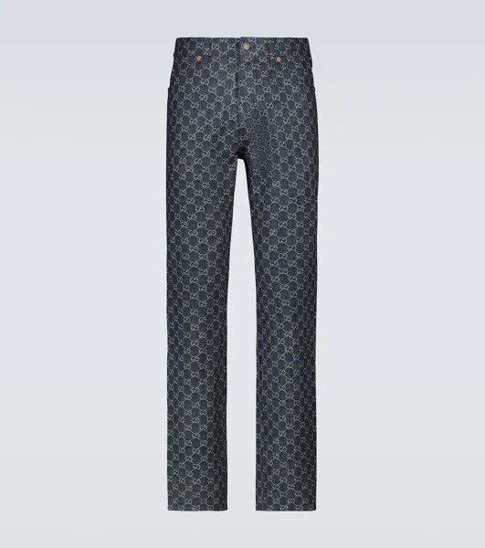Джинсы с жаккардовым логотипом GG Gucci, синий