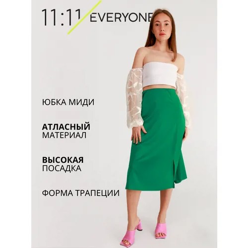 Юбка 11:11 EVERYONE, разрез, пояс на резинке, размер 36, зеленый