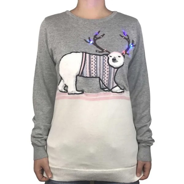 Забавный вязаный свитер-поло с медведем светильник ящийся Уродливый Рождественский свитер для женщин, милый женский пушистый Рождественск...