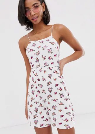 Сарафан мини в рубчик с цветочным принтом ASOS DESIGN-Мульти
