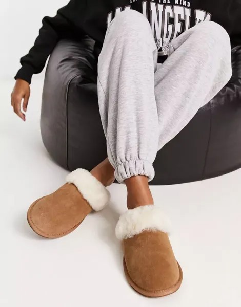 Каштановые тапочки премиум-класса из овчины ASOS Zeus
