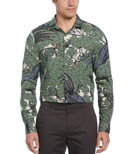 Тканая рубашка с длинными рукавами и принтом птиц Perry Ellis Big & Tall, мультиколор