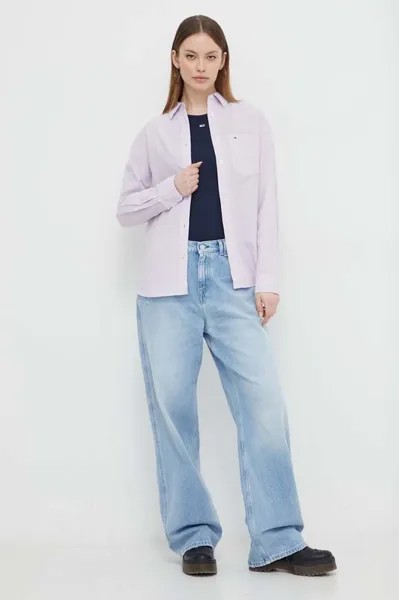 Рубашка из смесового льна Tommy Jeans, фиолетовый