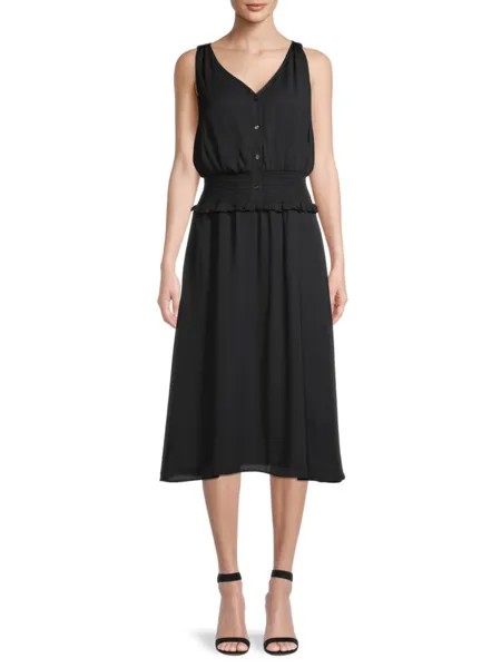 Платье миди без рукавов с присборенной талией Donna Karan New York, черный