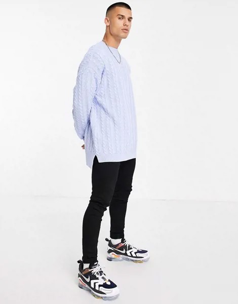 Голубой удлиненный джемпер крупной вязки ASOS DESIGN