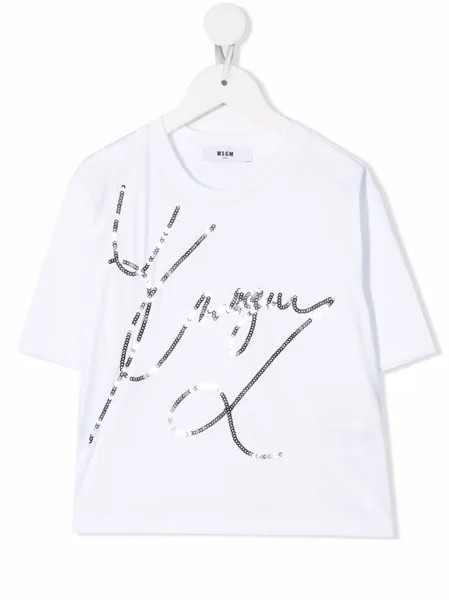 MSGM Kids футболка с пайетками и логотипом