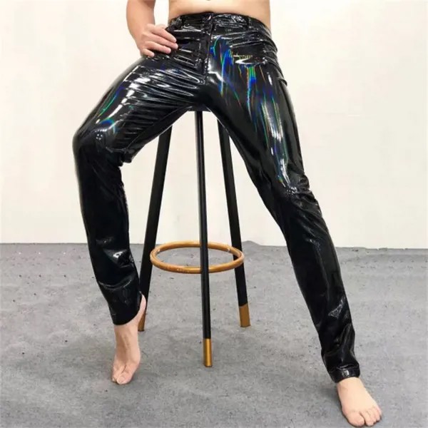 Мужские кожаные брюки Fantasy Mirror Skin, облегающие эластичные брюки для ночного клуба, универсальные Мягкие Гладкие сексуальные черные штаны для...