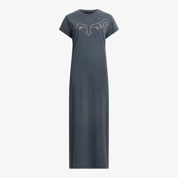 Платье макси свободного кроя randal anna из органического хлопка с вышивкой в стиле вестерн Allsaints, черный