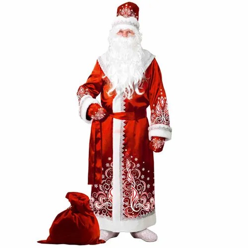 Батик Карнавальный костюм для взрослых Дед Мороз сатиновый с аппликациями, красный, 54-56 размер 5350-1-54-56