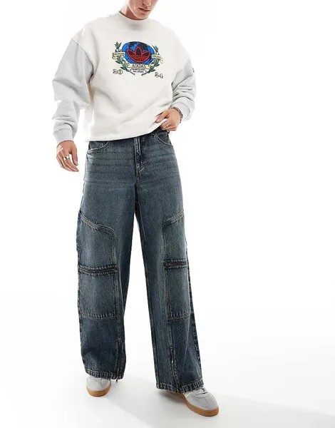 ASOS DESIGN – синие очень свободные джинсы со вставками и декоративными молниями