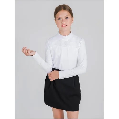 Школьная блуза Sherysheff, прямой силуэт, на пуговицах, длинный рукав, трикотажная, размер 164 плюс, белый