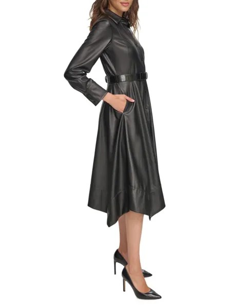 Платье-рубашка миди из искусственной кожи Vintage Glam Donna Karan, черный