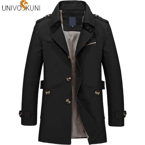 UNIVOS KUNI 2018 Новый Модный деловой повседневный мужской Тренч приталенный однотонный жакет на пуговицах Мужское пальто с длинным рукавом мужск...