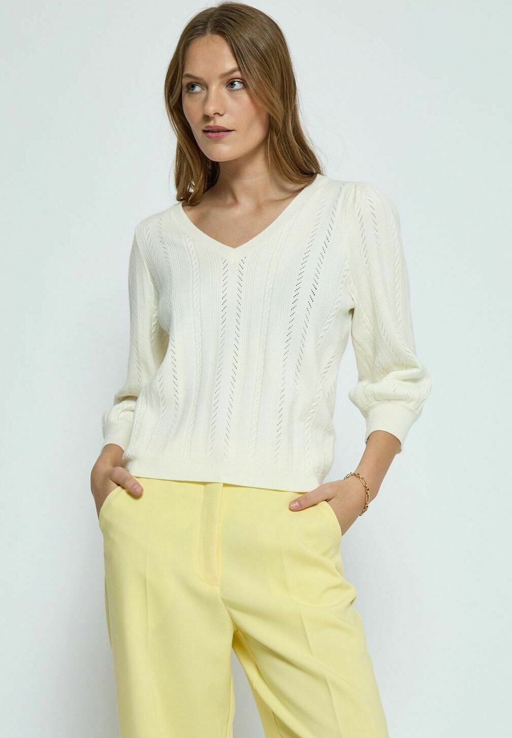 Джемпер 3/4 SLEEVE V-NECK PEPPERCORN, цвет cloud dancer