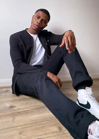 Трикотажная куртка черного цвета с небольшим принтом на груди ASOS DESIGN-Черный