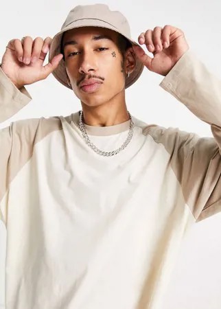 Кремовый лонгслив в стиле oversized с контрастными рукавами реглан и швами ASOS DESIGN-Белый