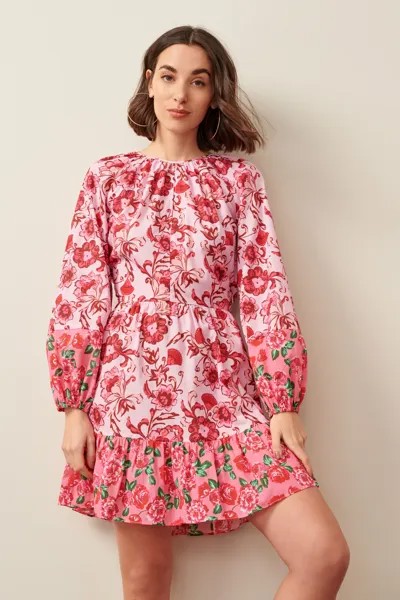 Летнее мини-платье из 100% хлопка с длинными рукавами Next, розовый