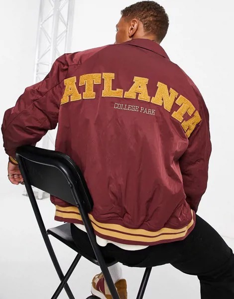 Бордовый oversized-бомбер в университетском стиле ASOS DESIGN-Красный
