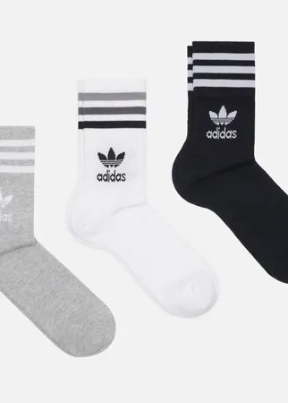 Комплект носков adidas Originals 3-Pack Mid-Cut Crew, цвет комбинированный, размер 40-42 EU