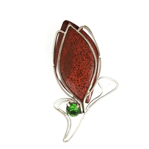Брошь Алёна Китаева, нержавеющая сталь, кристаллы Swarovski, ручная работа, подарочная упаковка, бордовый